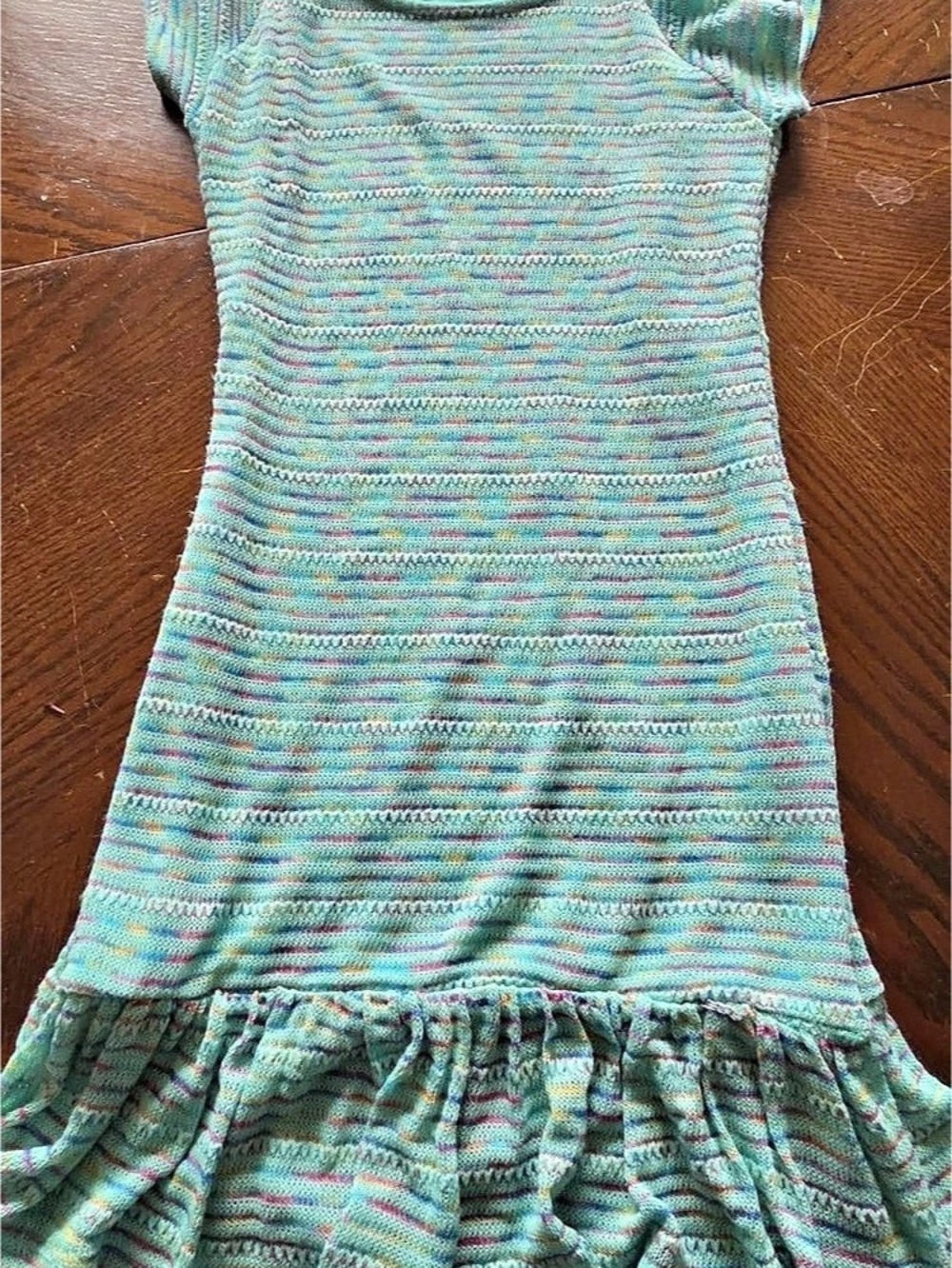 Knit Ruffle Hem Dress in Green & Pink Like New